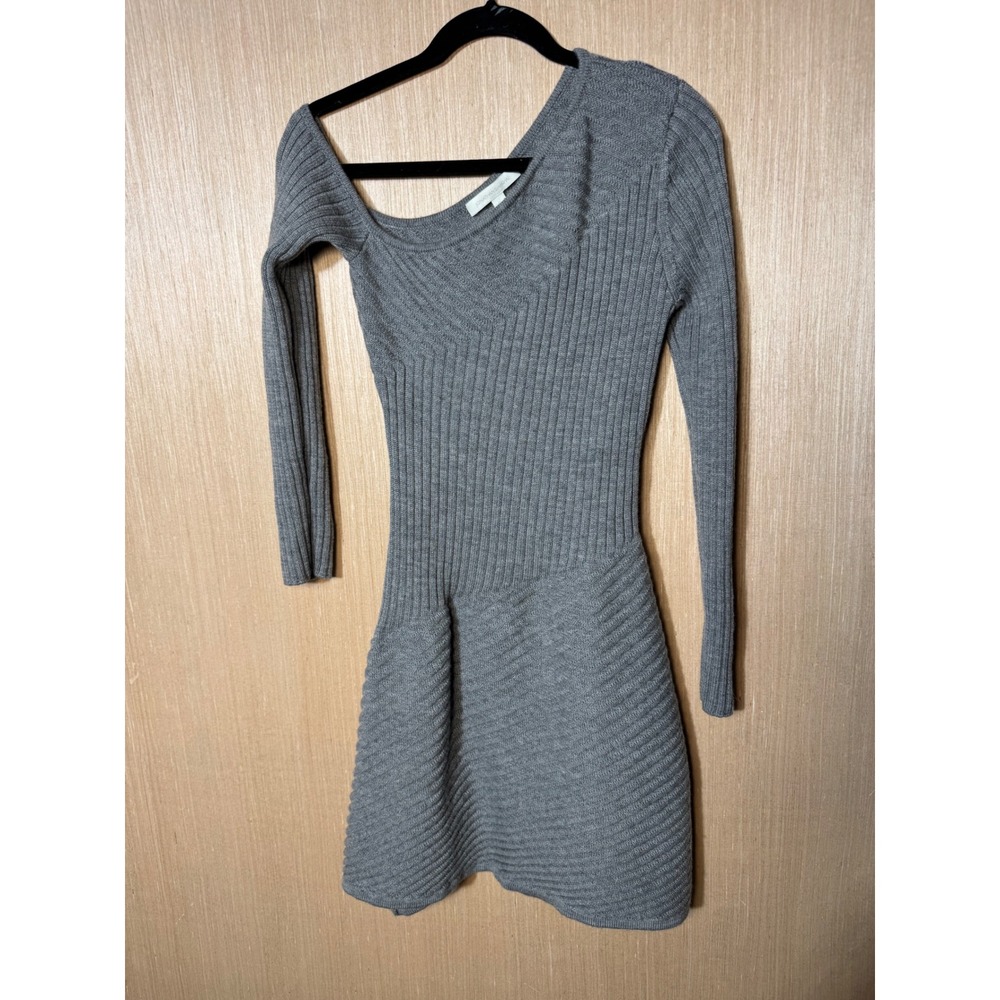 Jonathan Simkhai Grey 100% Merino Wool Asymmetrical One Shoulder Ribbed Dress L